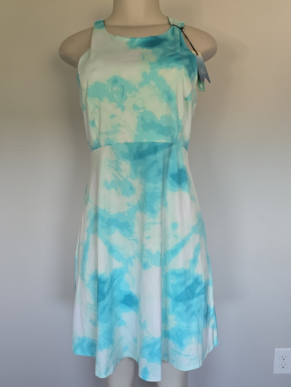 Ocean + Coast aqua tie-dye moisture wicking sleeveless dress-S